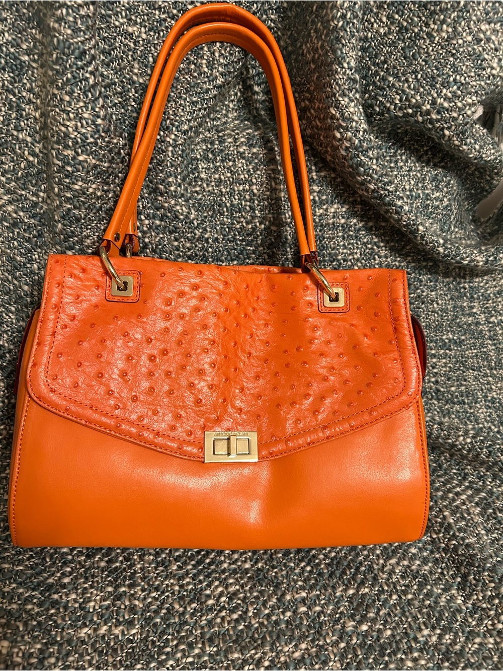 ANTONIO MELANI Bright Orange Textured Top-Handle Satchel